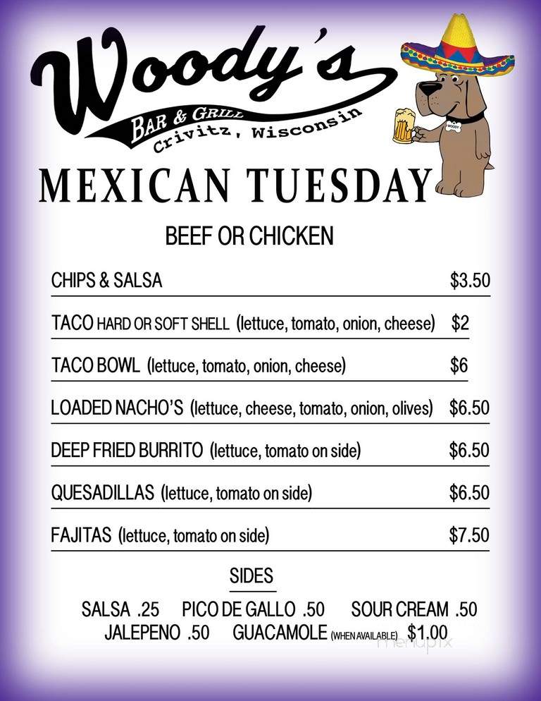 Woody's Bar and Grill - Crivitz, WI menu_pic