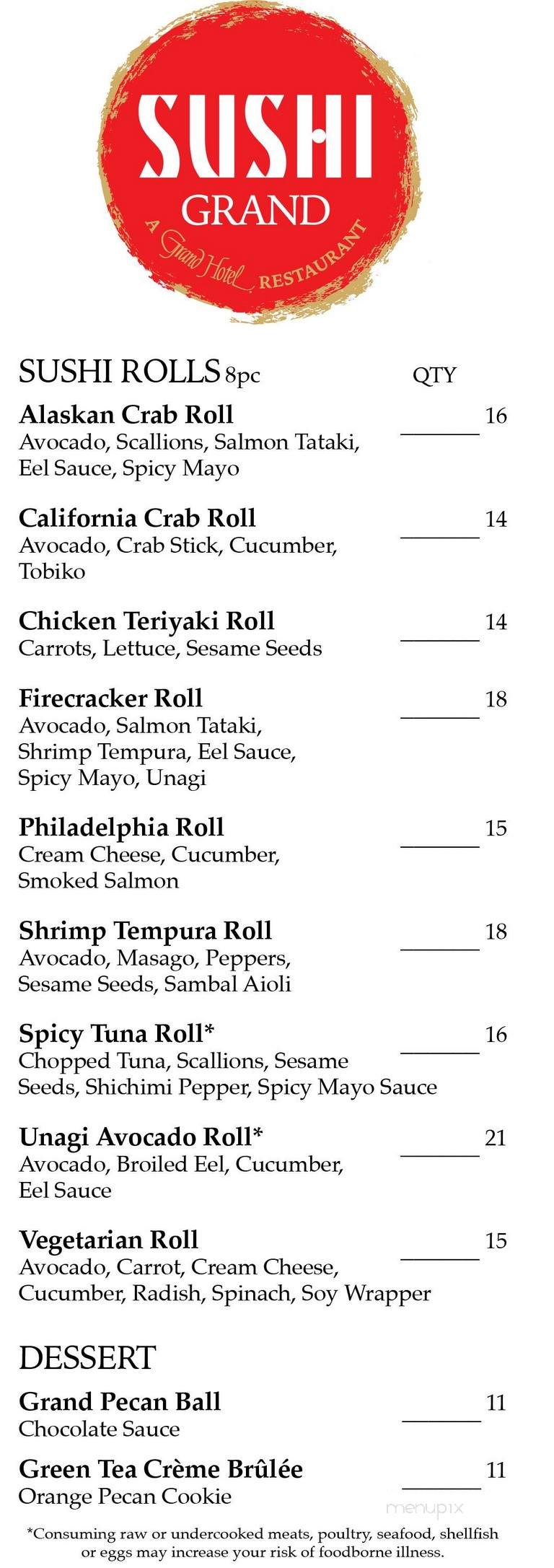 Sushi Grand - Mackinac Island, MI menu_pic