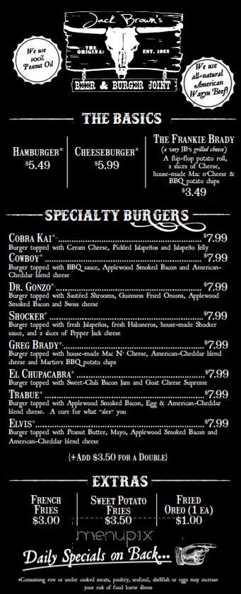 Jack Brown's Beer & Burger Joint - Murfreesboro, TN menu_pic
