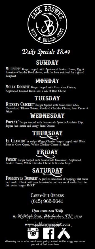 Jack Brown's Beer & Burger Joint - Murfreesboro, TN menu_pic