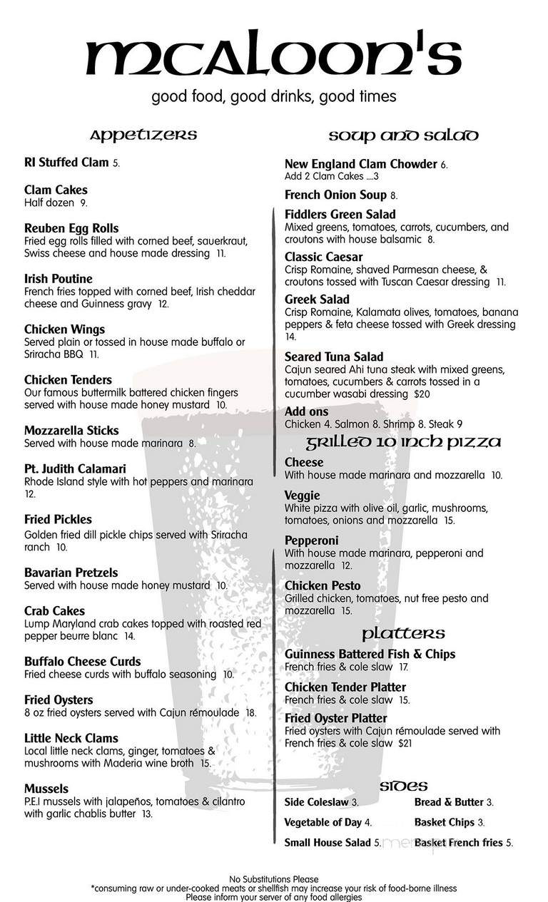 McAloon's - New Shoreham, RI menu_pic