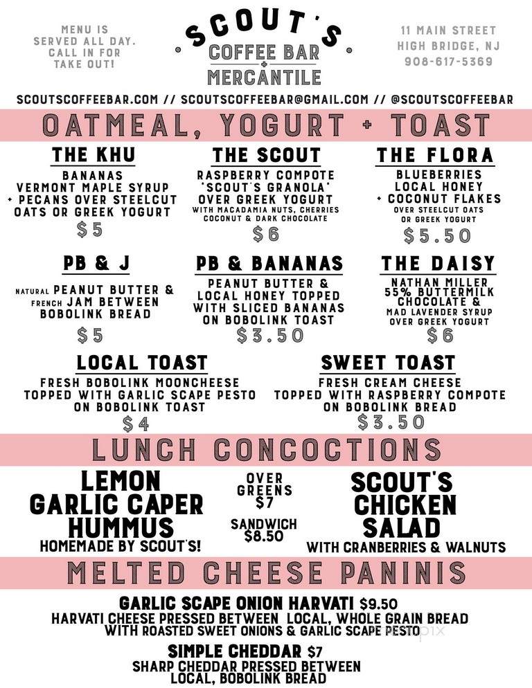 Scout's Coffee Bar & Mercantile - High Bridge, NJ menu_pic