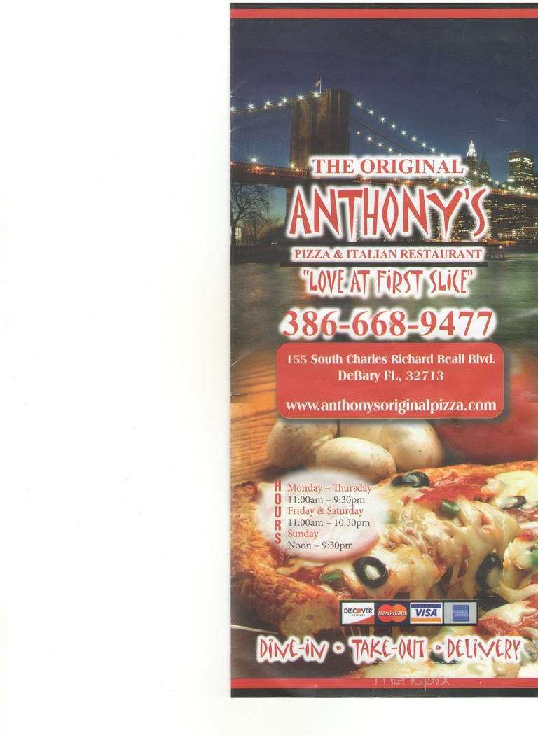 The Original Anthony's Pizza & Italian Restaurant - DeBary, FL menu_pic