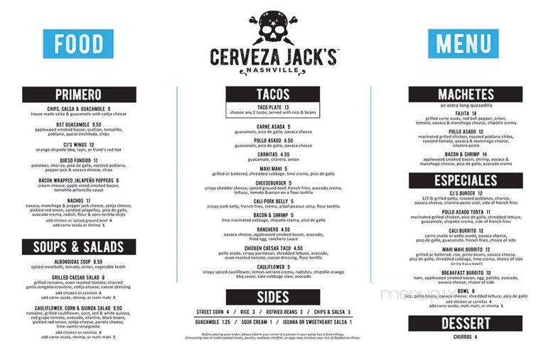 Cerveza Jack's - Nashville, TN menu_pic