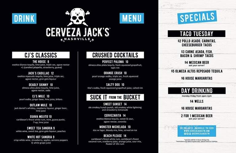 Cerveza Jack's - Nashville, TN menu_pic