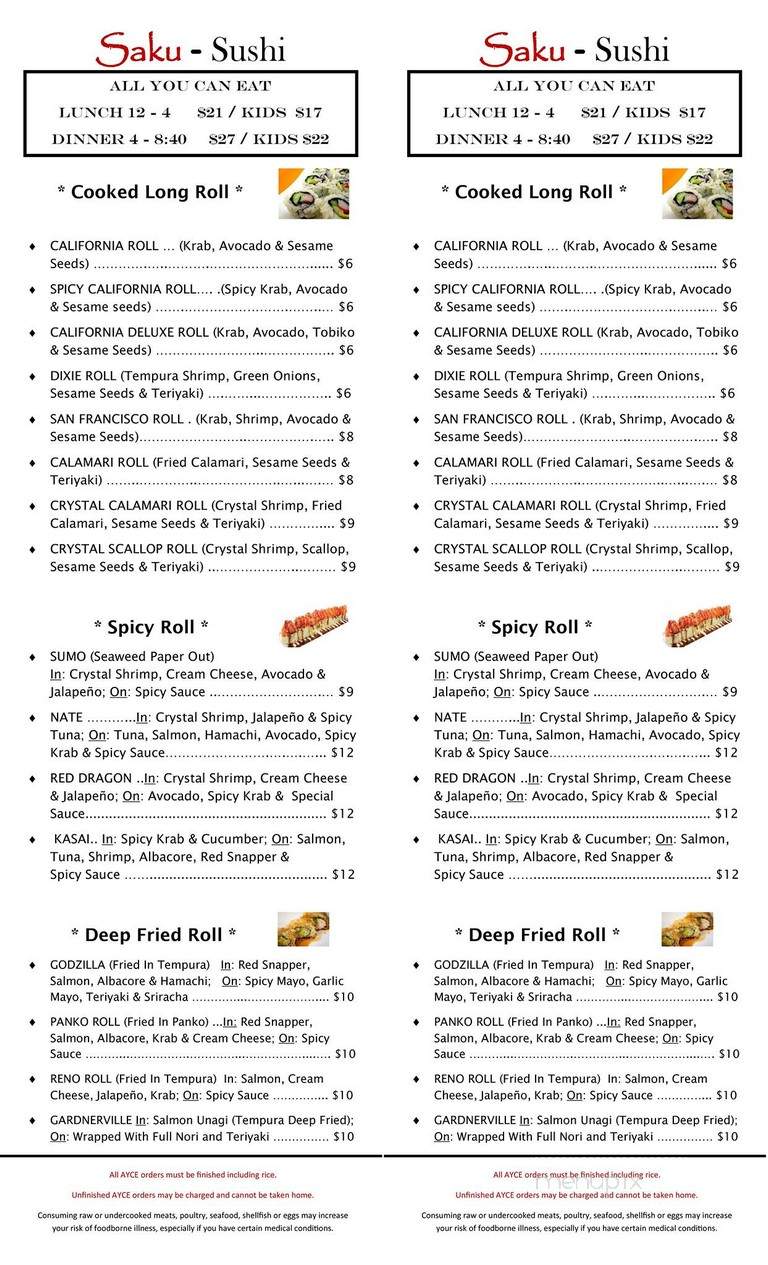 Saku Sushi Bar & Grill - Gardnerville, NV menu_pic