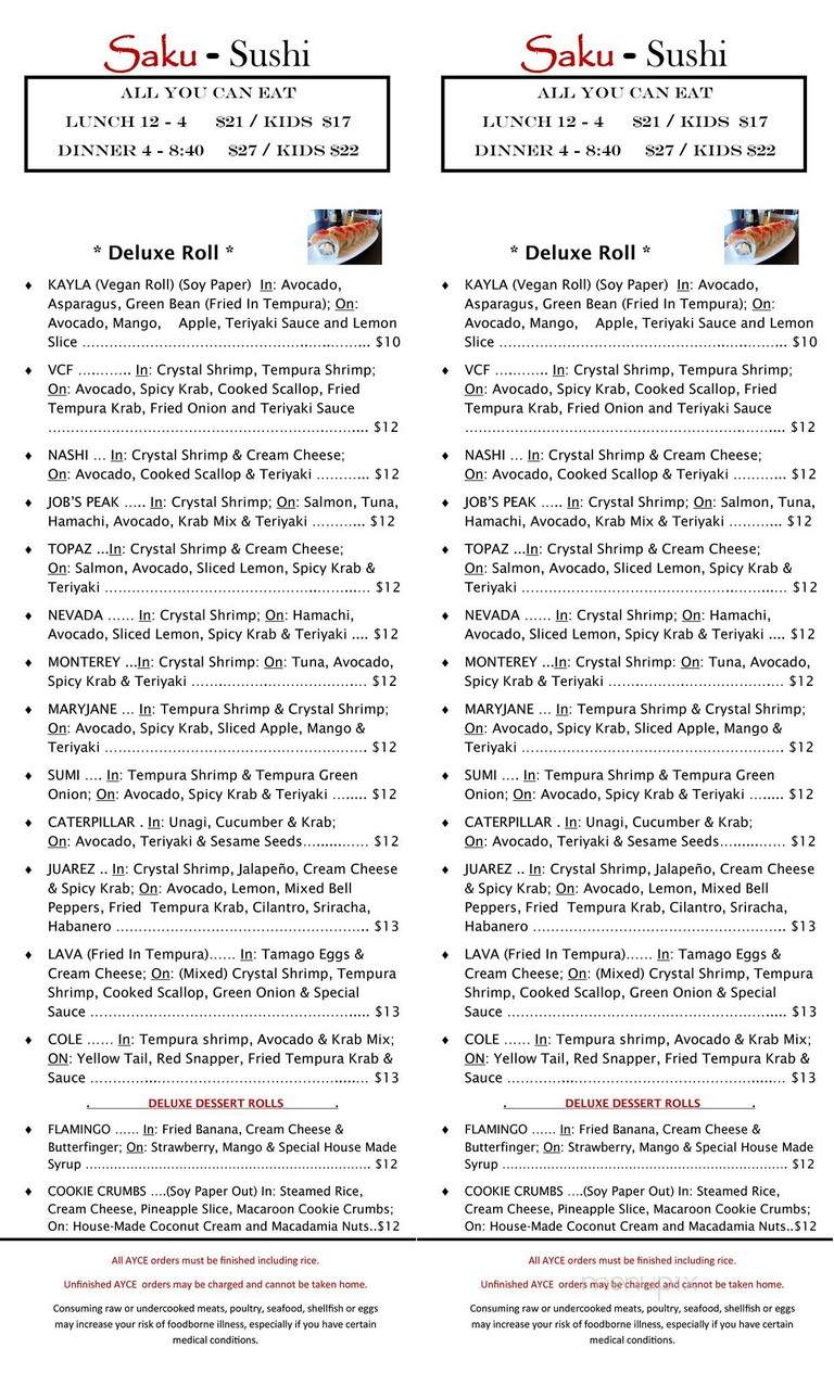 Saku Sushi Bar & Grill - Gardnerville, NV menu_pic