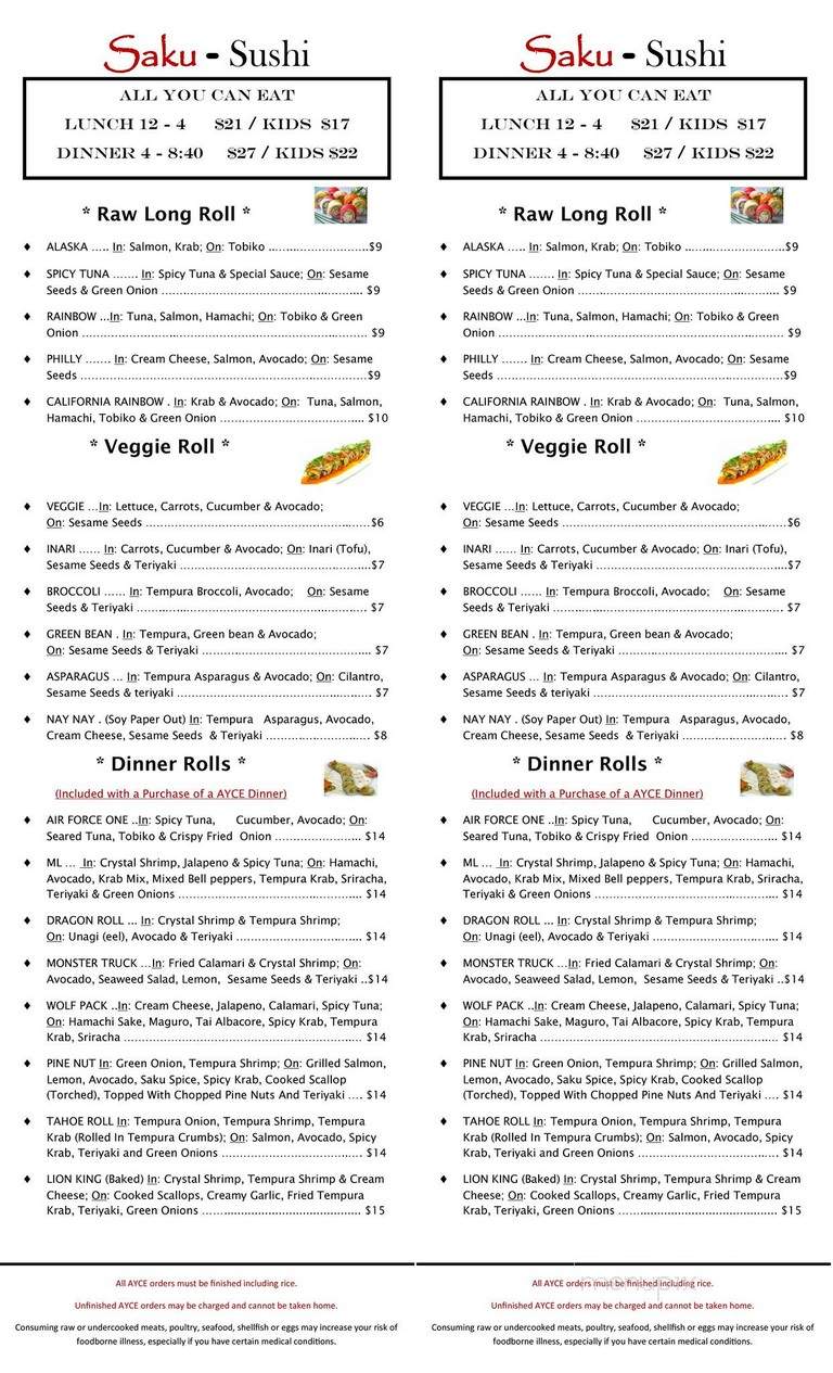 Saku Sushi Bar & Grill - Gardnerville, NV menu_pic