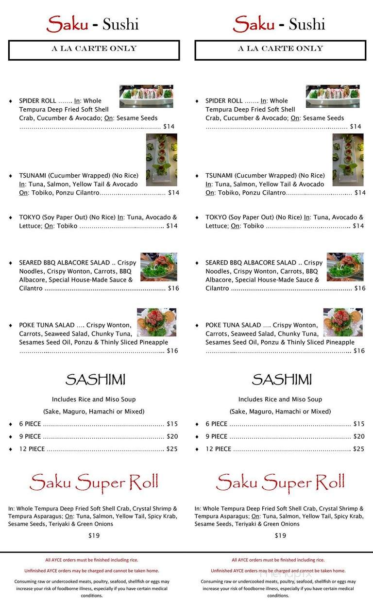 Saku Sushi Bar & Grill - Gardnerville, NV menu_pic