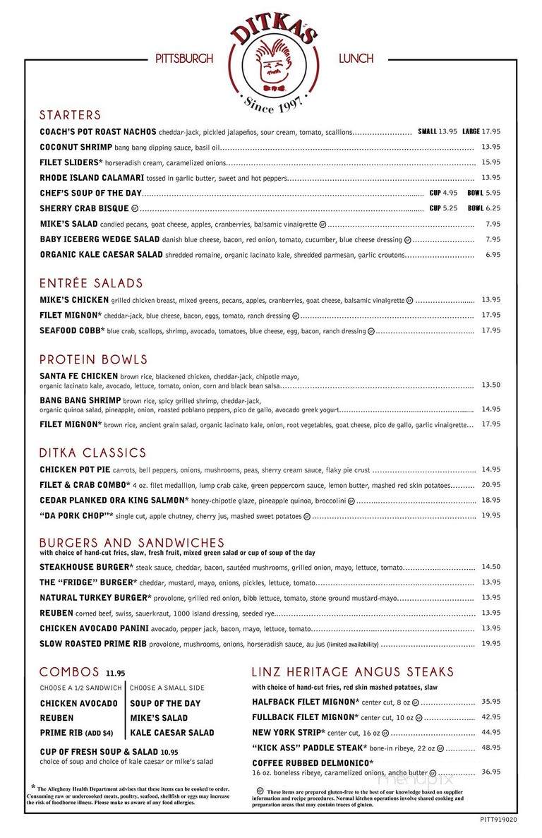 Ditka's - Wexford, PA menu_pic