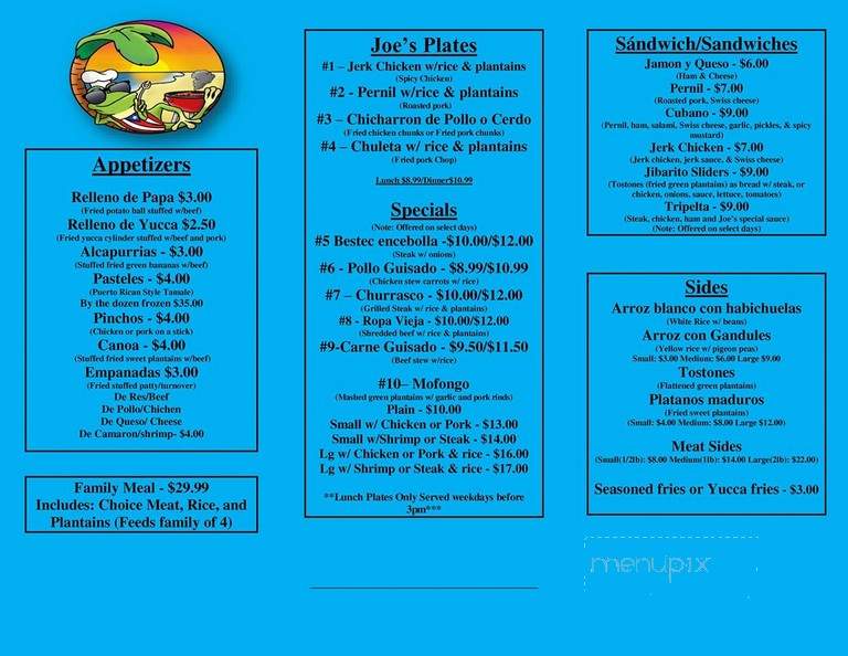 Joe's Caribe - Pensacola, FL menu_pic