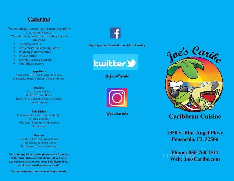 Joe's Caribe - Pensacola, FL menu_pic