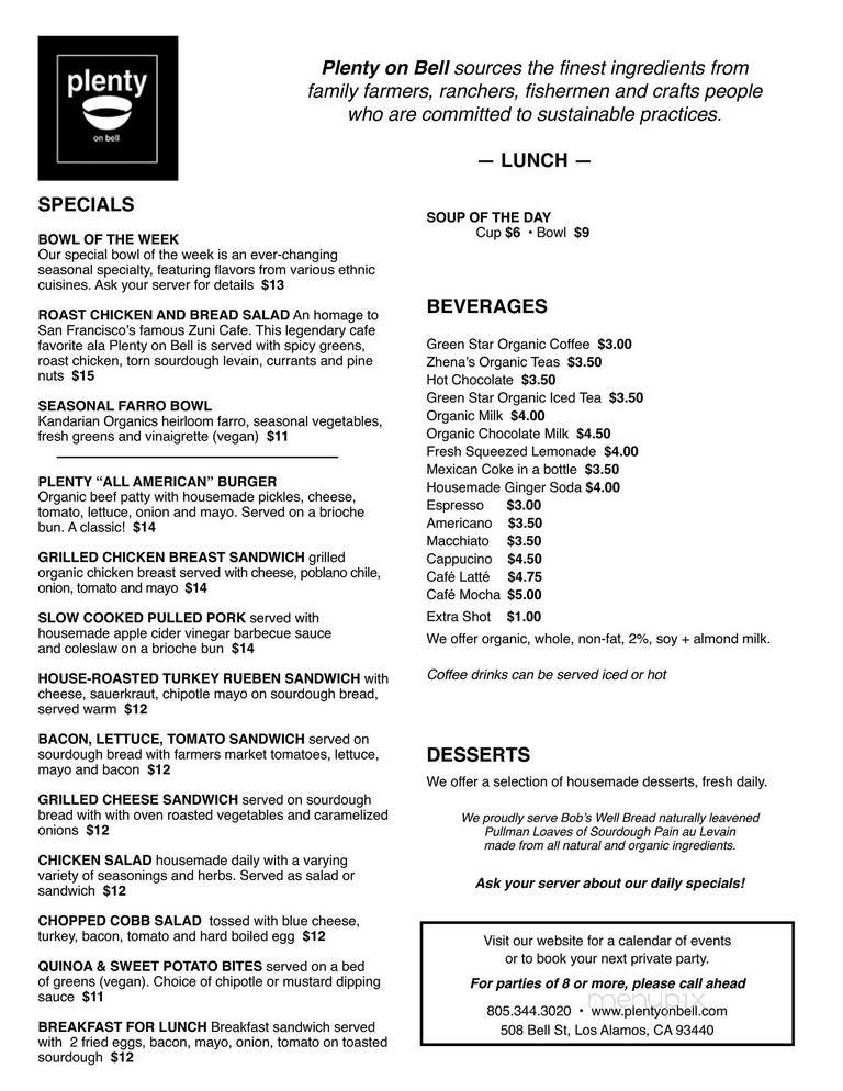 Plenty on Bell - Los Alamos, CA menu_pic