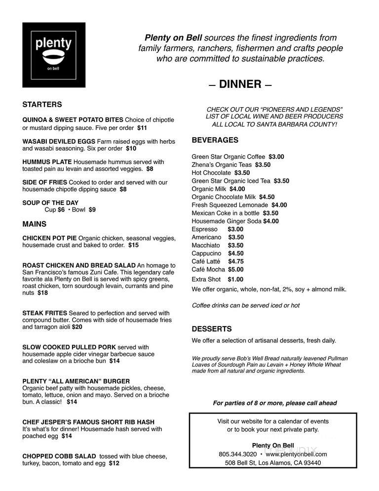 Plenty on Bell - Los Alamos, CA menu_pic