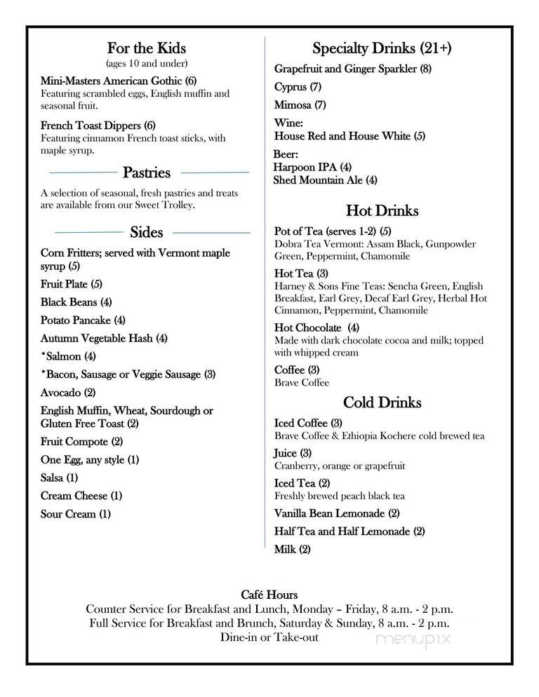 Starving Artist Cafe At Davis Studio - South Burlington, VT menu_pic