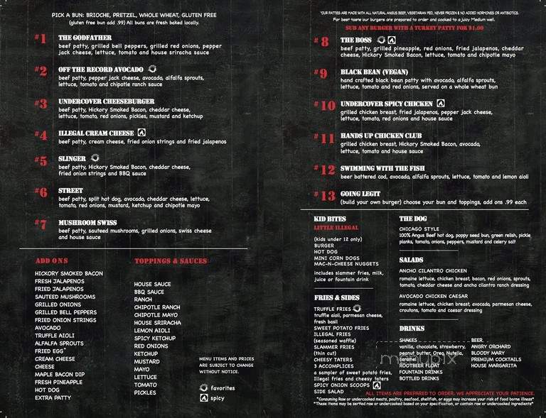 Illegal Burger - Denver, CO menu_pic