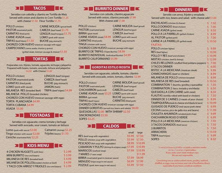La Rosita Mexican Restaurant 2 - Lincoln Park, MI menu_pic