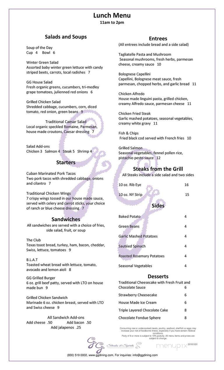 GG Steaks & Spirits - Gonzales, TX menu_pic