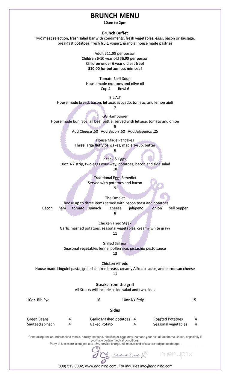 GG Steaks & Spirits - Gonzales, TX menu_pic