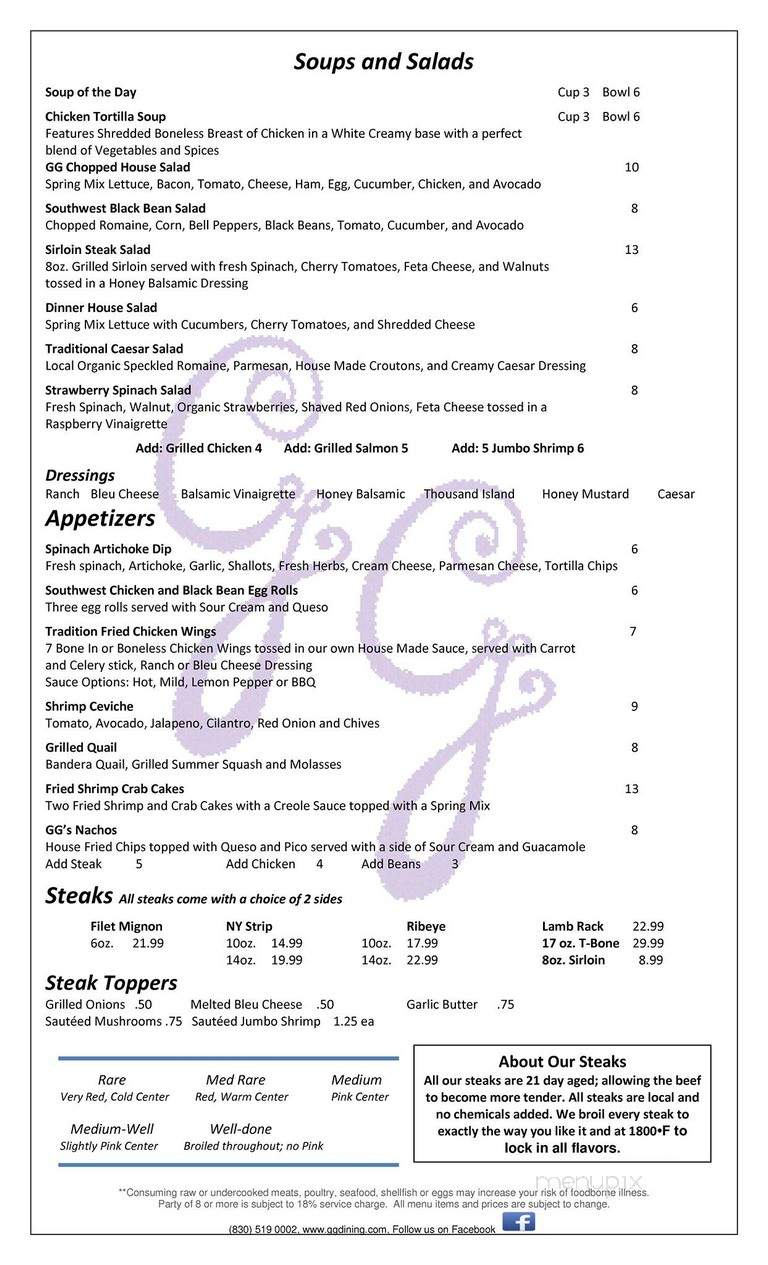 GG Steaks & Spirits - Gonzales, TX menu_pic