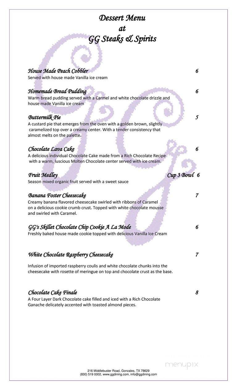 GG Steaks & Spirits - Gonzales, TX menu_pic