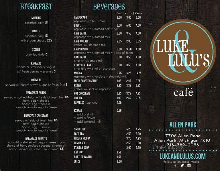 Luke & Lulu's Cafe - Allen Park, MI menu_pic