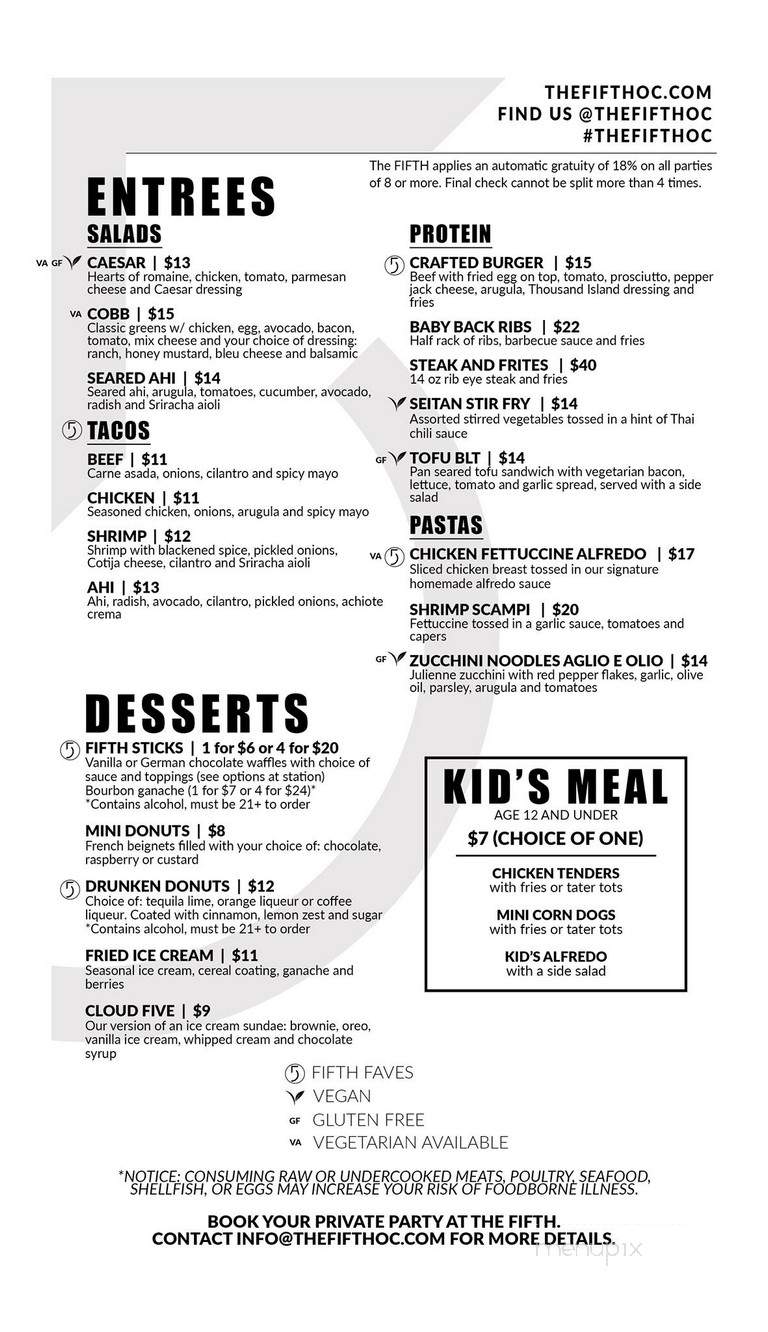 The Fifth - Anaheim, CA menu_pic