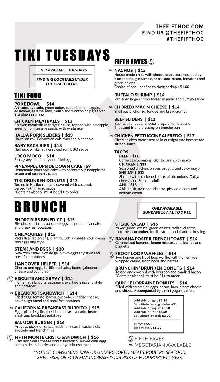 The Fifth - Anaheim, CA menu_pic