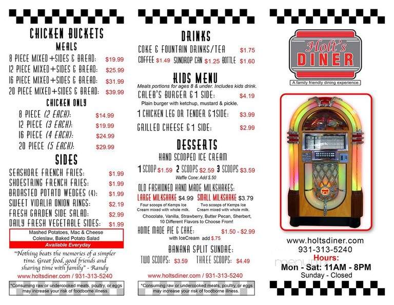 Holt's Diner - Winchester, TN menu_pic