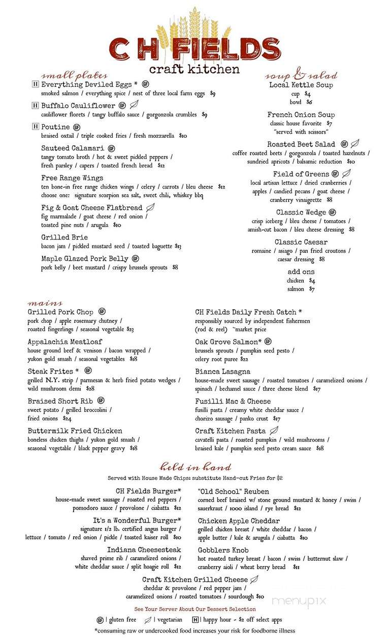 CH Fields Craft Kitchen - Indiana, PA menu_pic