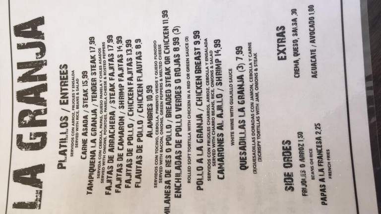 La Granja Restaurant - Chicago, IL menu_pic