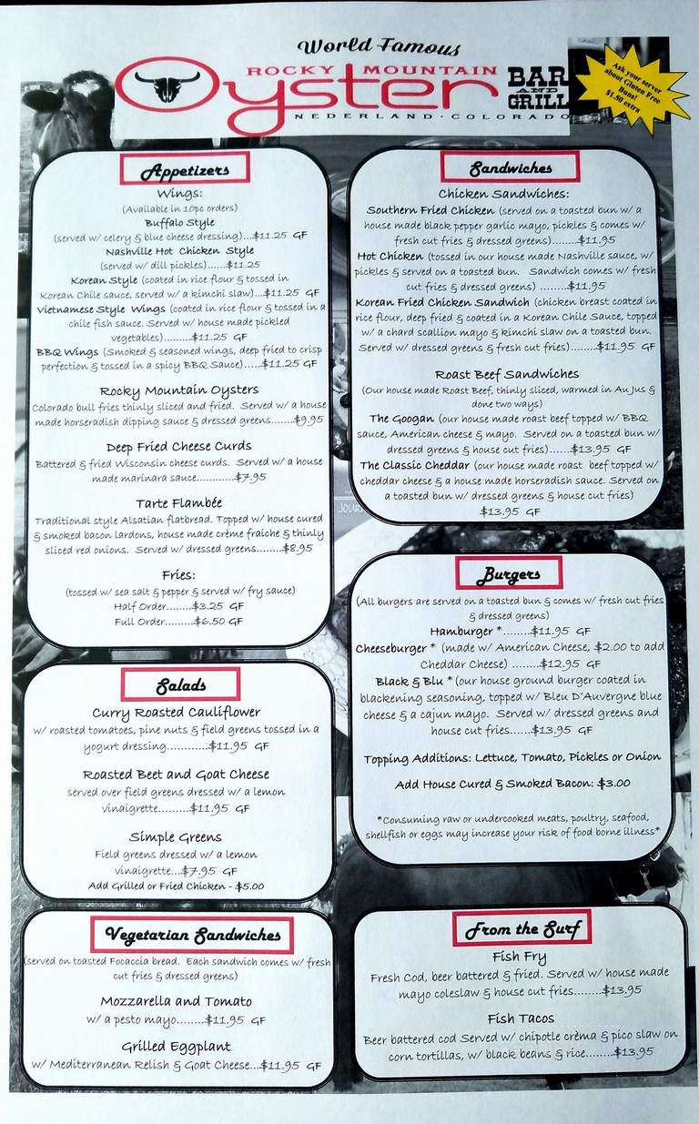 Rocky Mountain Oyster Bar - Nederland, CO menu_pic