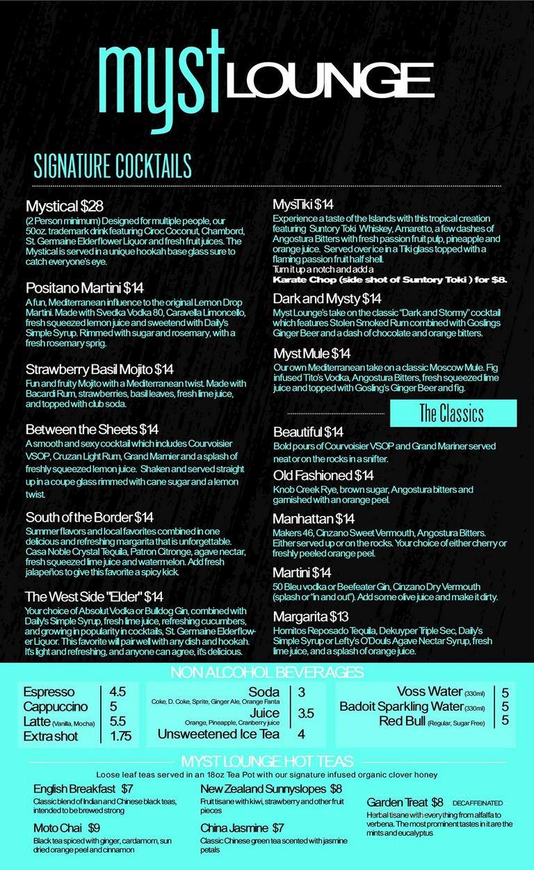 Myst Lounge - San Diego, CA menu_pic
