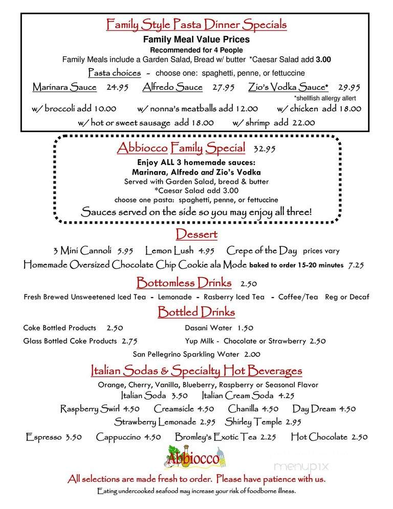Abbiocco - Clarks Summit, PA menu_pic