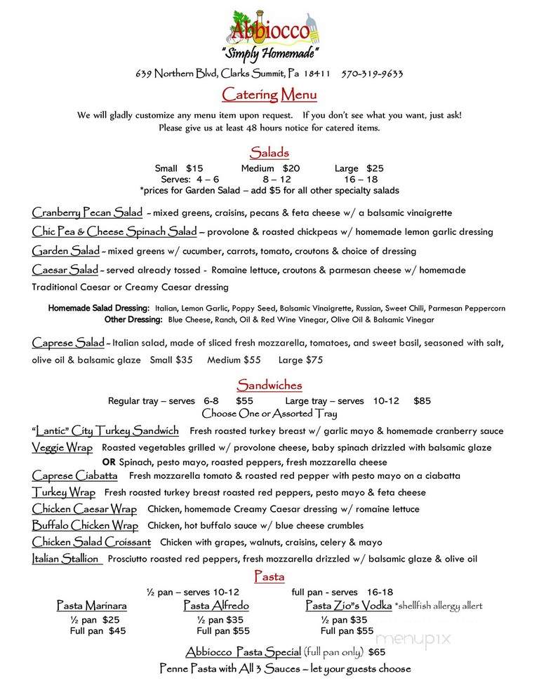 Abbiocco - Clarks Summit, PA menu_pic