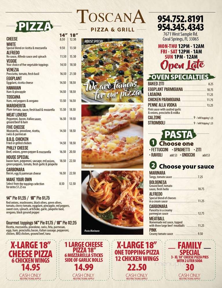 Toscana Pizza & Grill - Coral Springs, FL menu_pic