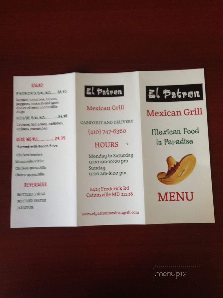 El Patron Mexican Grill - Catonsville, MD menu_pic