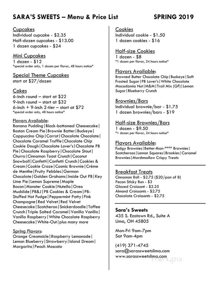 Sweet Sara's - Abilene, TX menu_pic