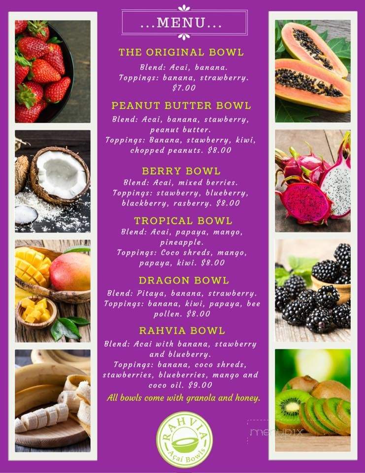 Rahvia Acai Bowls - Clearwater, FL menu_pic