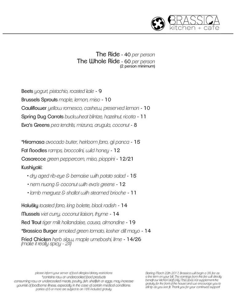 Menu Of Brassica Kitchen Cafe In Jamaica Plain Ma 02130