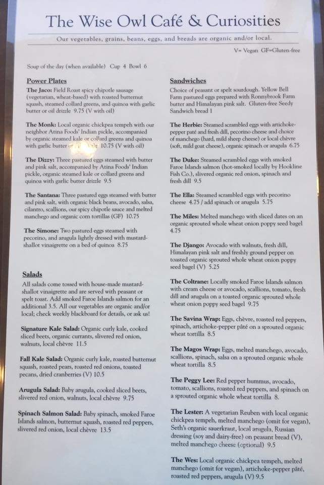 The Wise Owl Cafe & Curiosities - Saugerties, NY menu_pic