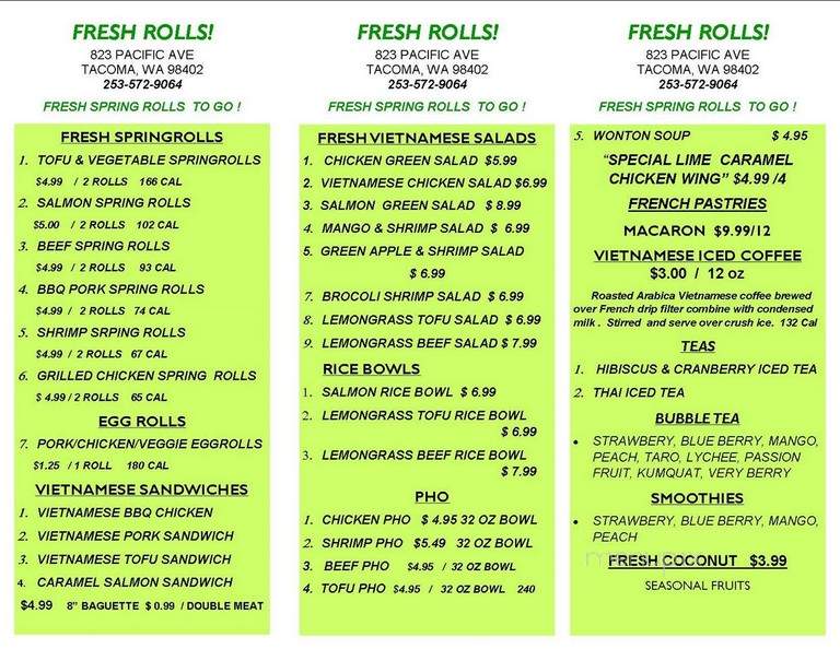 Fresh Rolls - Tacoma, WA menu_pic