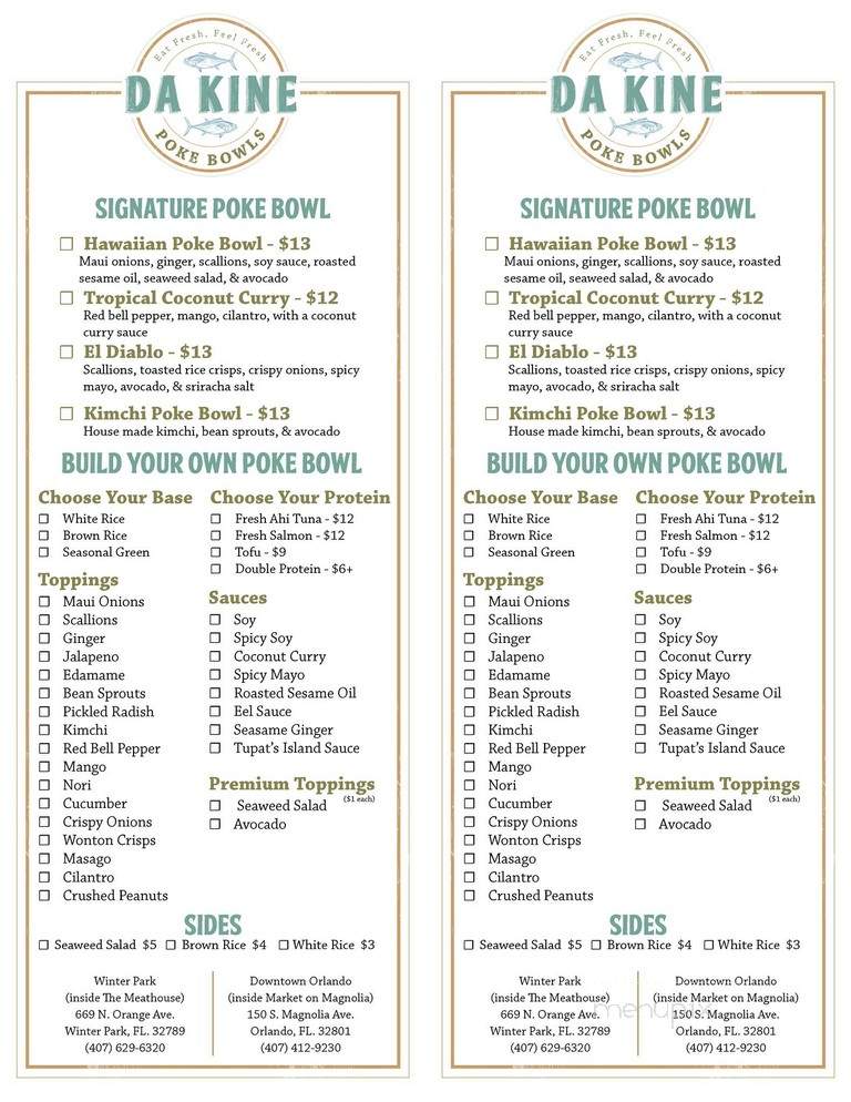 Da Kine Poke - Winter Park, FL menu_pic