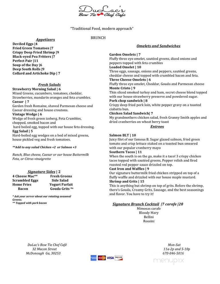 DuLac's Bow Tie Chef Cafe - McDonough, GA menu_pic