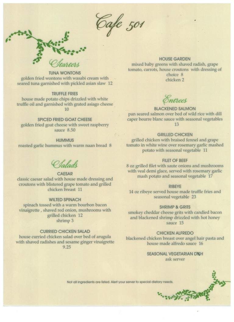 Cafe 501 Conway - Conway, AR menu_pic