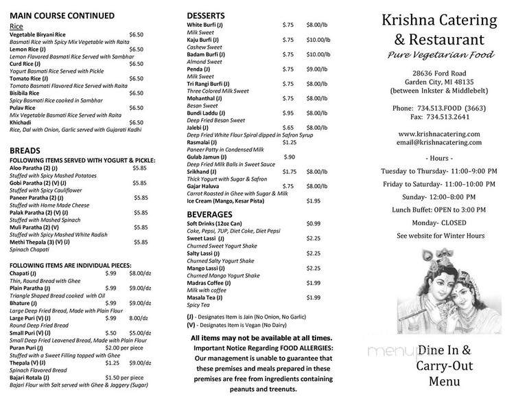 Krishna Catering & Restaurant - Farmington Hills, MI