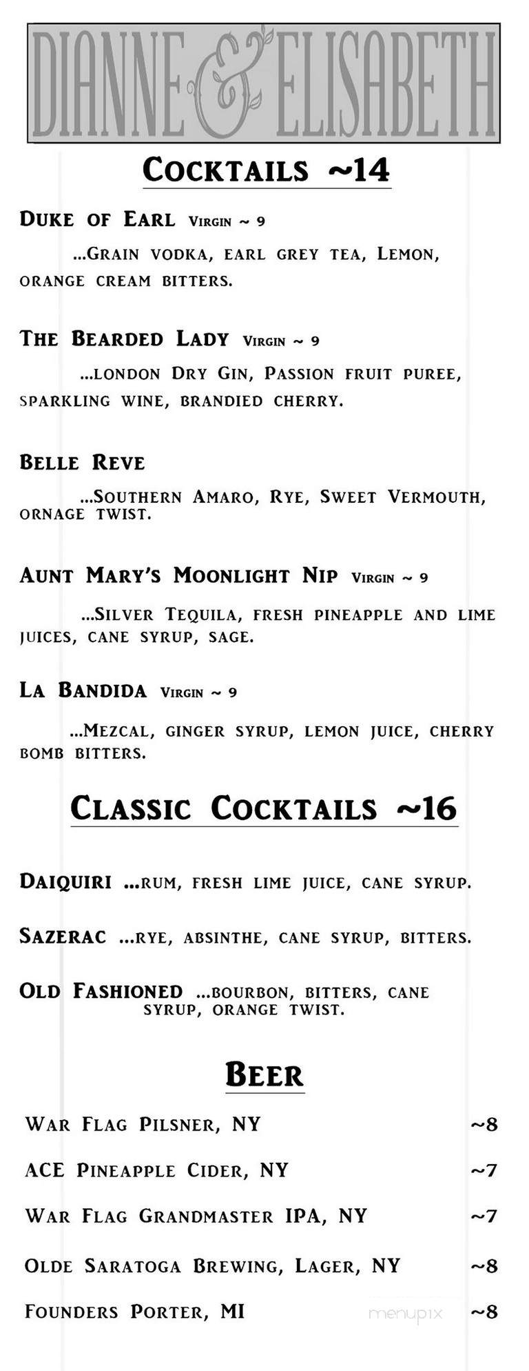 Dianne & Elisabeth - New York, NY menu_pic