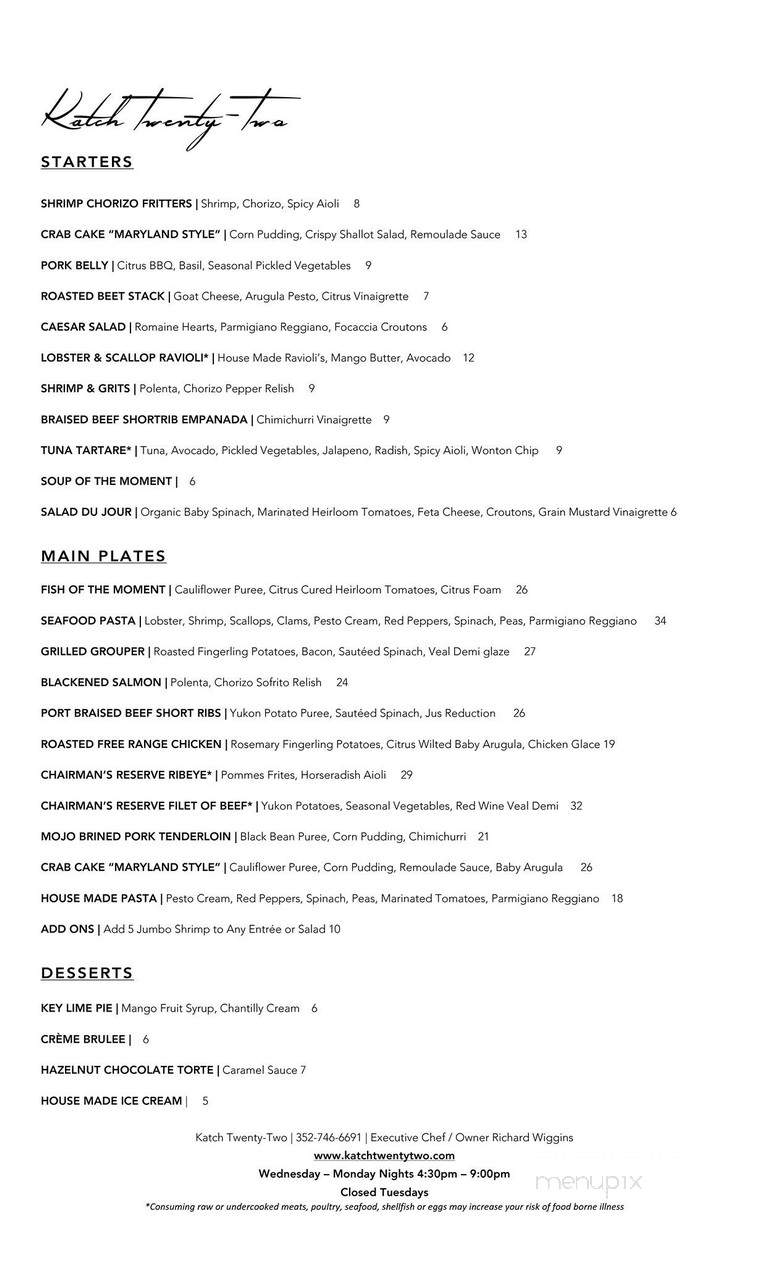 Katch Twenty-Two - Lecanto, FL menu_pic