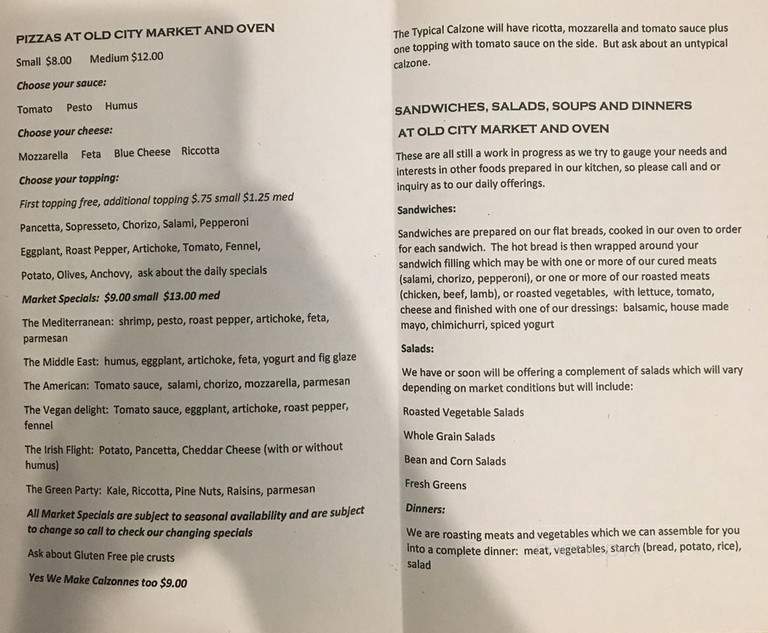 Old City Market and Oven - Washington, DC menu_pic