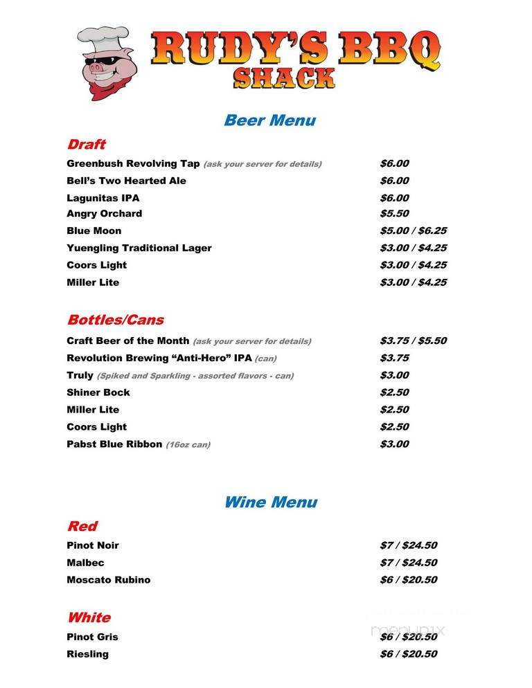 Rudy's BBQ Shack - Valparaiso, IN menu_pic